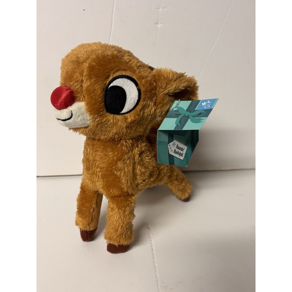 Bark Baby Rudolph The Red Nosed Reindeer Crinkle Squeaker Dog Toy Plush 8” WT